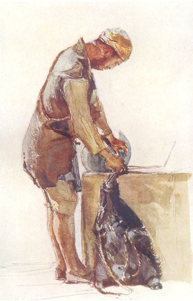 JERUSALEM. Water-carrier filling skin, Jerusalem 1902 old antique print